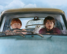 Harry y Ron de camino a Hogwarts